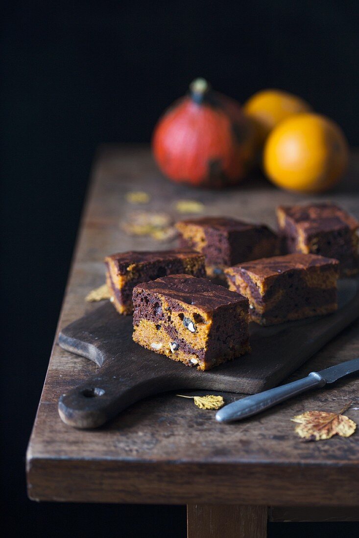 Chocolate and pumpkin marble cake