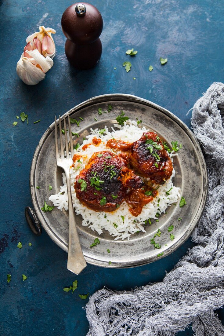 Sticky honey chicken with rice