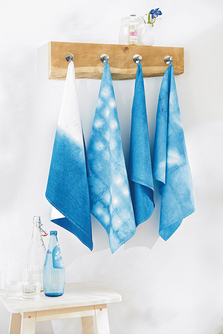 Batik tea towels in shades of blue