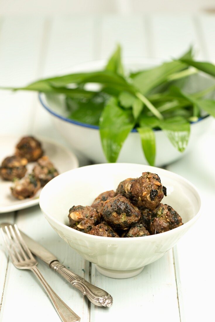 Wild garlic and lamb meatballs