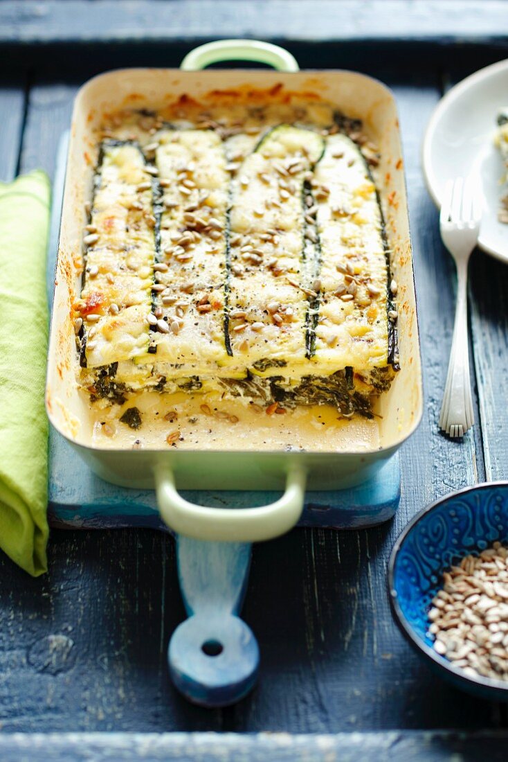 Vegetarian lasagne with spinach, feta and courgette