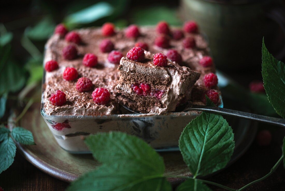 Veganes Schokoladen-Himbeer-Dessert