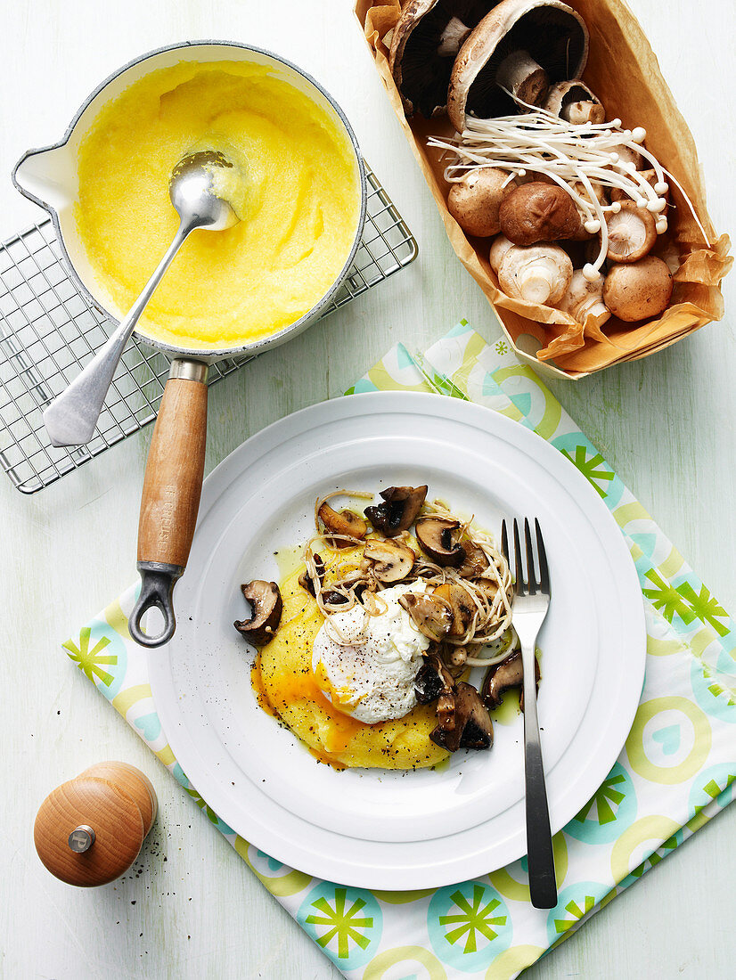 Poached Egg with Polenta and Mushrooms