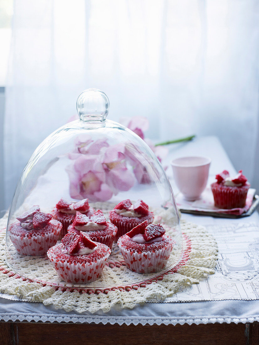 Red velvet cupcakes with butterfly decoration