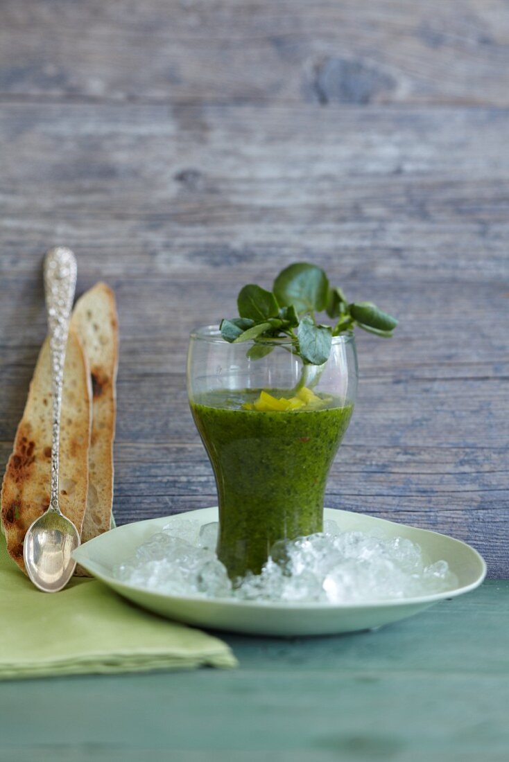 Watercress gazpacho in a glass