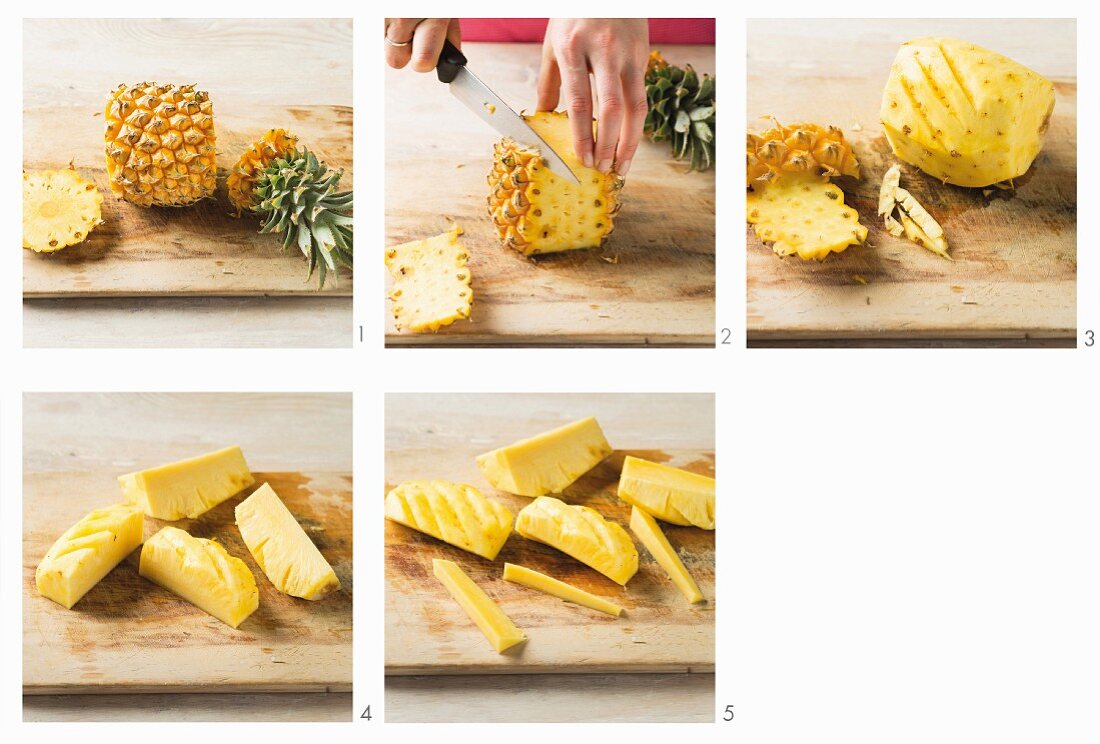 Ananas vorbereiten: Schälen und Strunk entfernen