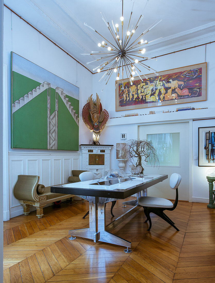 Eclectic dining room in artist's apartment