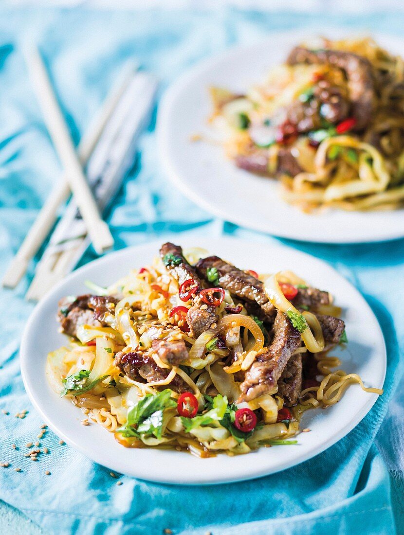 Spicy Asian beef and noodle stir-fry