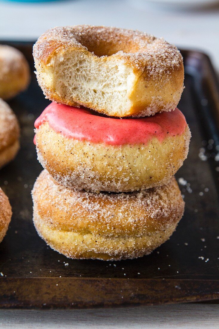 A stack of homemade doughnuts