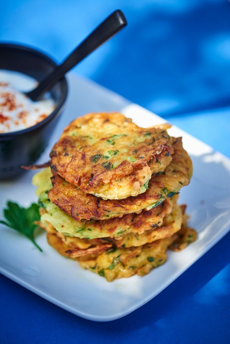Zucchini and potato fritters with parsley