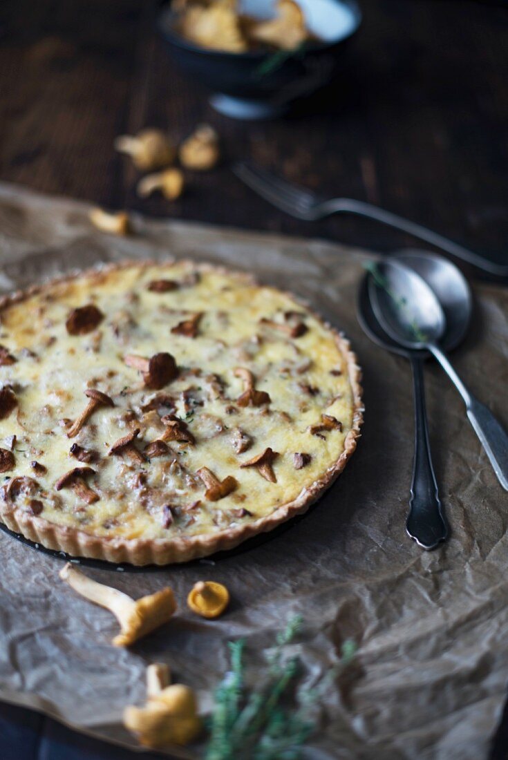 Chanterelle mushroom tart with onion