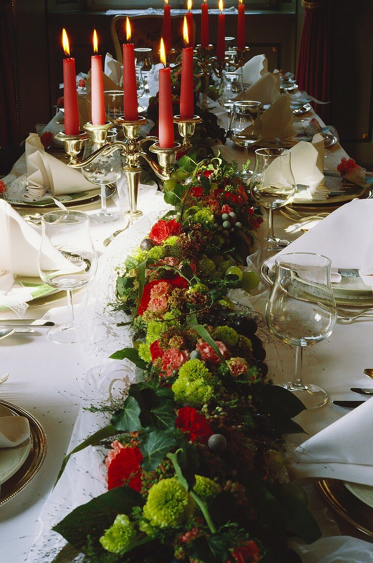 Flower Garland and Candleabra; Table Setting