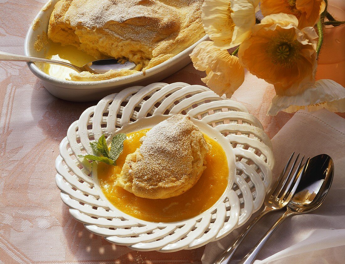 Salzburg dumplings on apricot sauce
