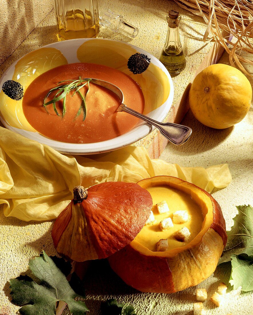 Cream of pumpkin soup with croutons