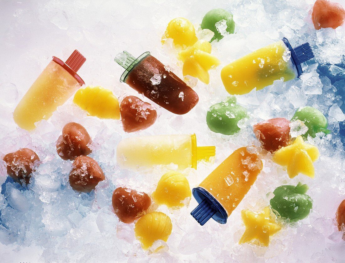 Assorted Frozen Fruit Popsicles and Shapes