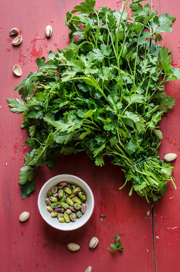 Making parsley pesto