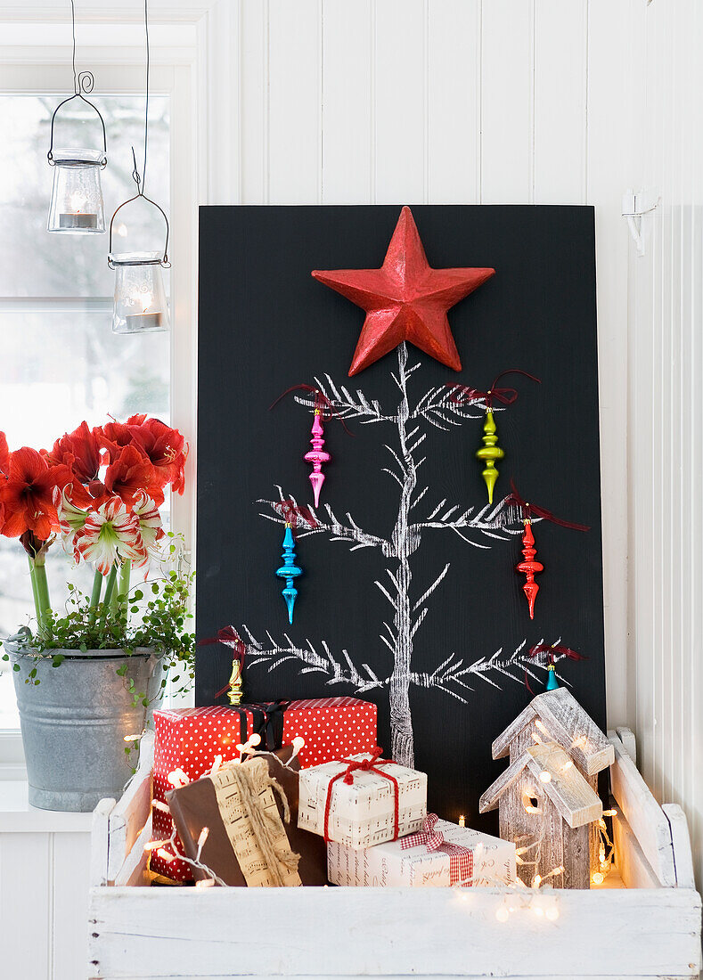 Chalkboard with stylized Christmas tree