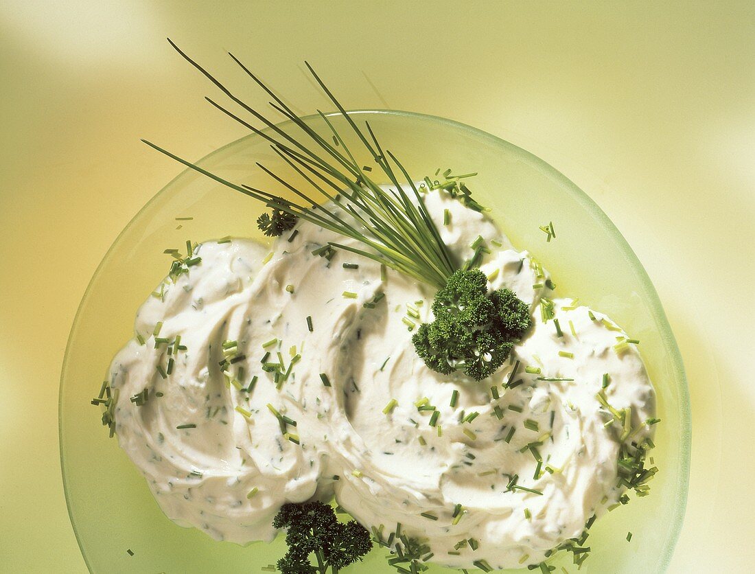 Bowl of Dip with Chives and Parsley