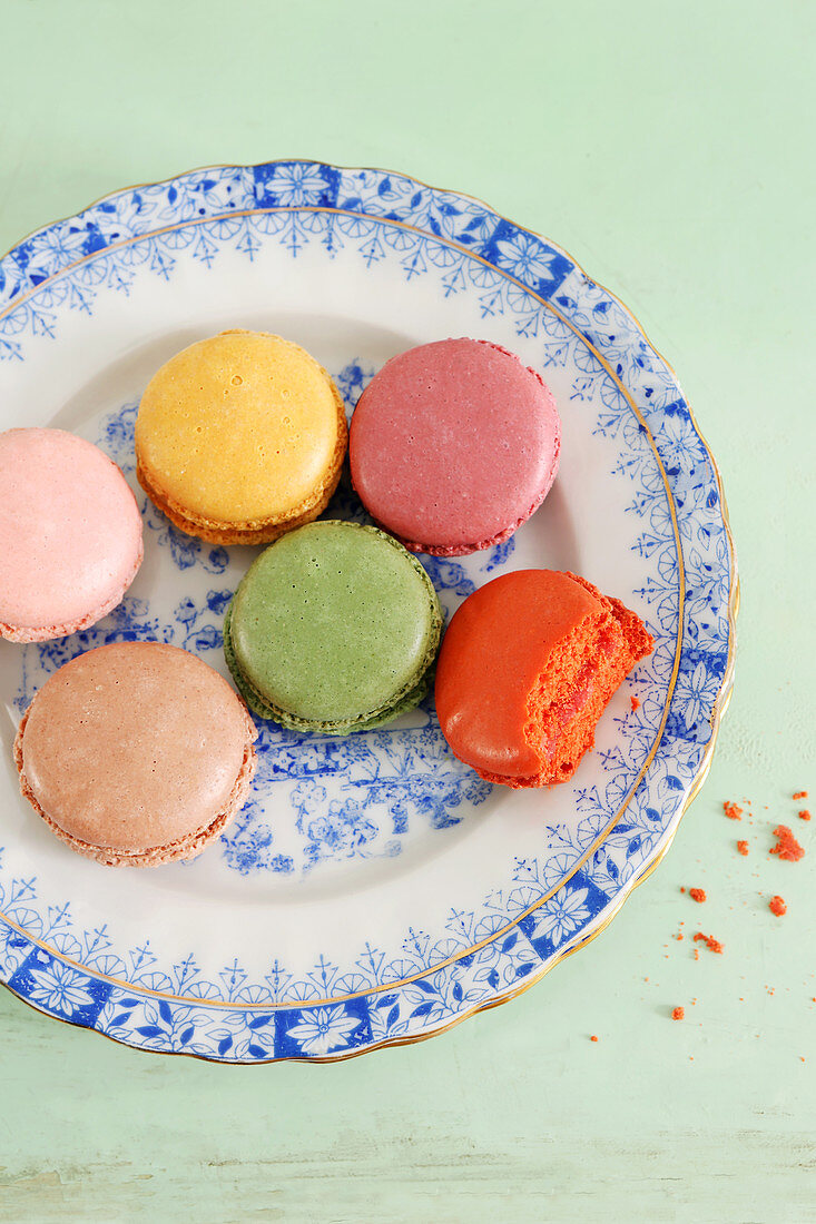 Assorted Colored Macaroons on a Dish