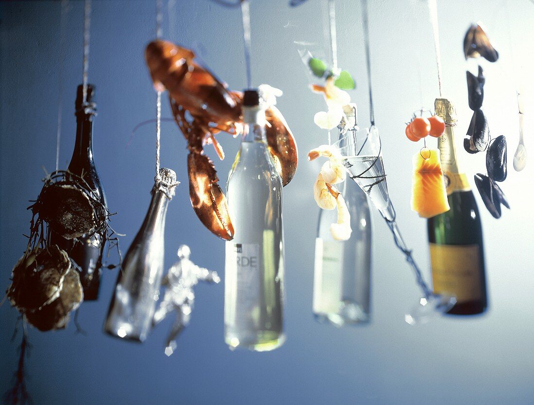 Assorted Liquors in Hanging Glass Bottles