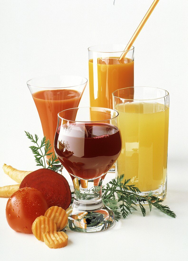Four Different Vegetable and Fruit Juices