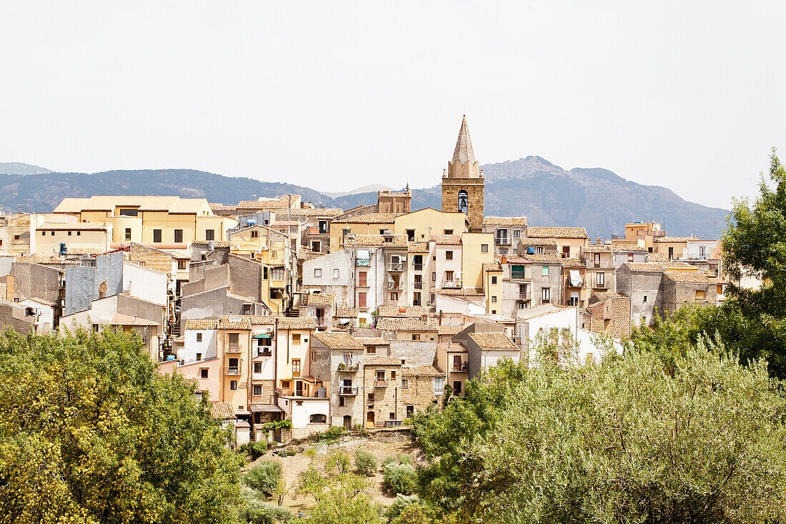 View of the village of Castelbuono, Sicily, Italy