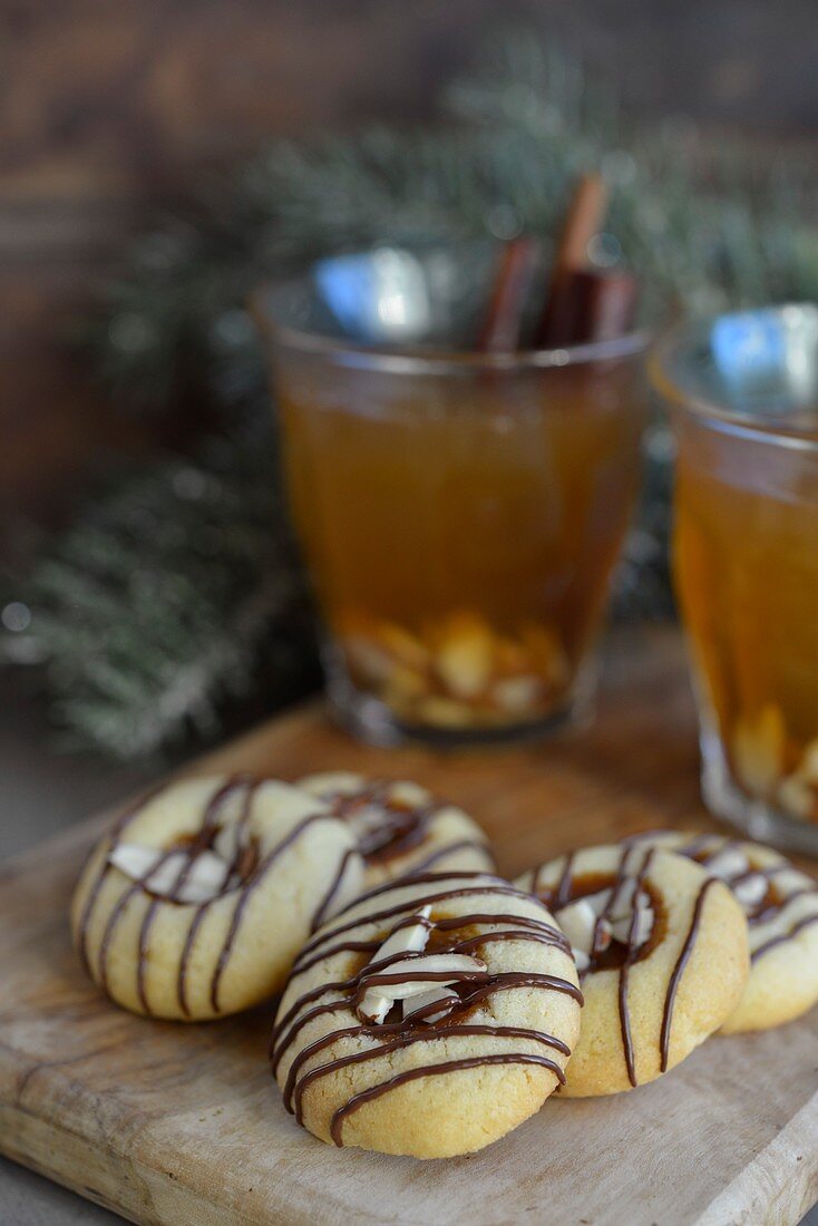 Christmas cookies decorated with chocolate