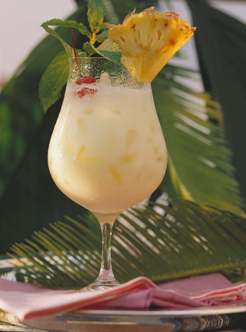 Tropical Cocktail with Pineapple Wedge
