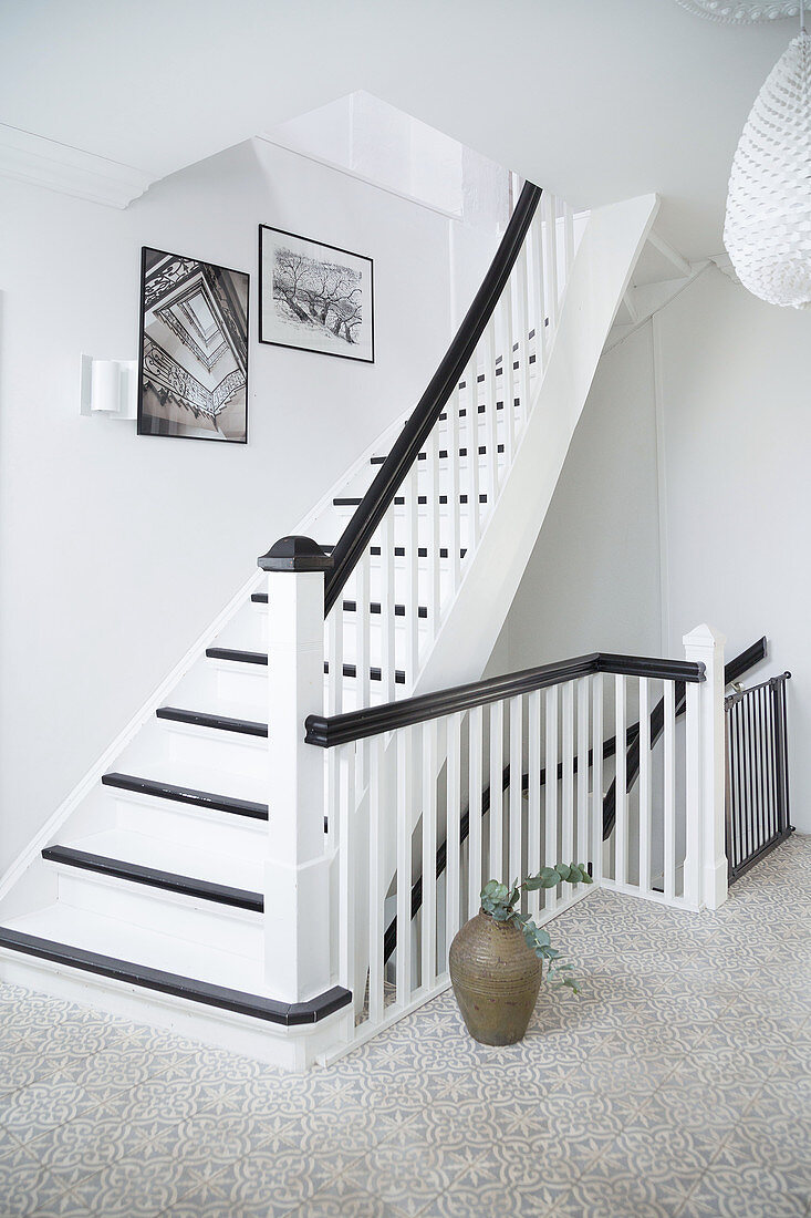 White stairs with black accents