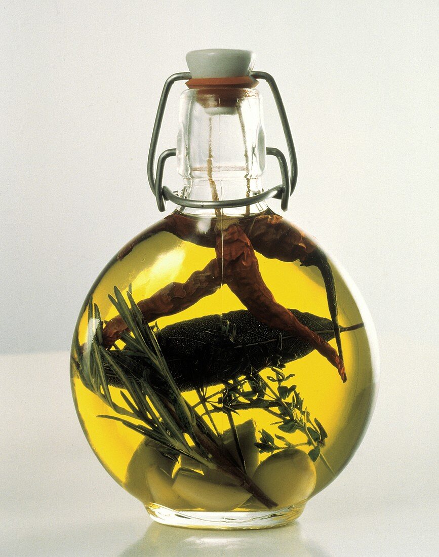 Herbed Oil in Glass Bottle