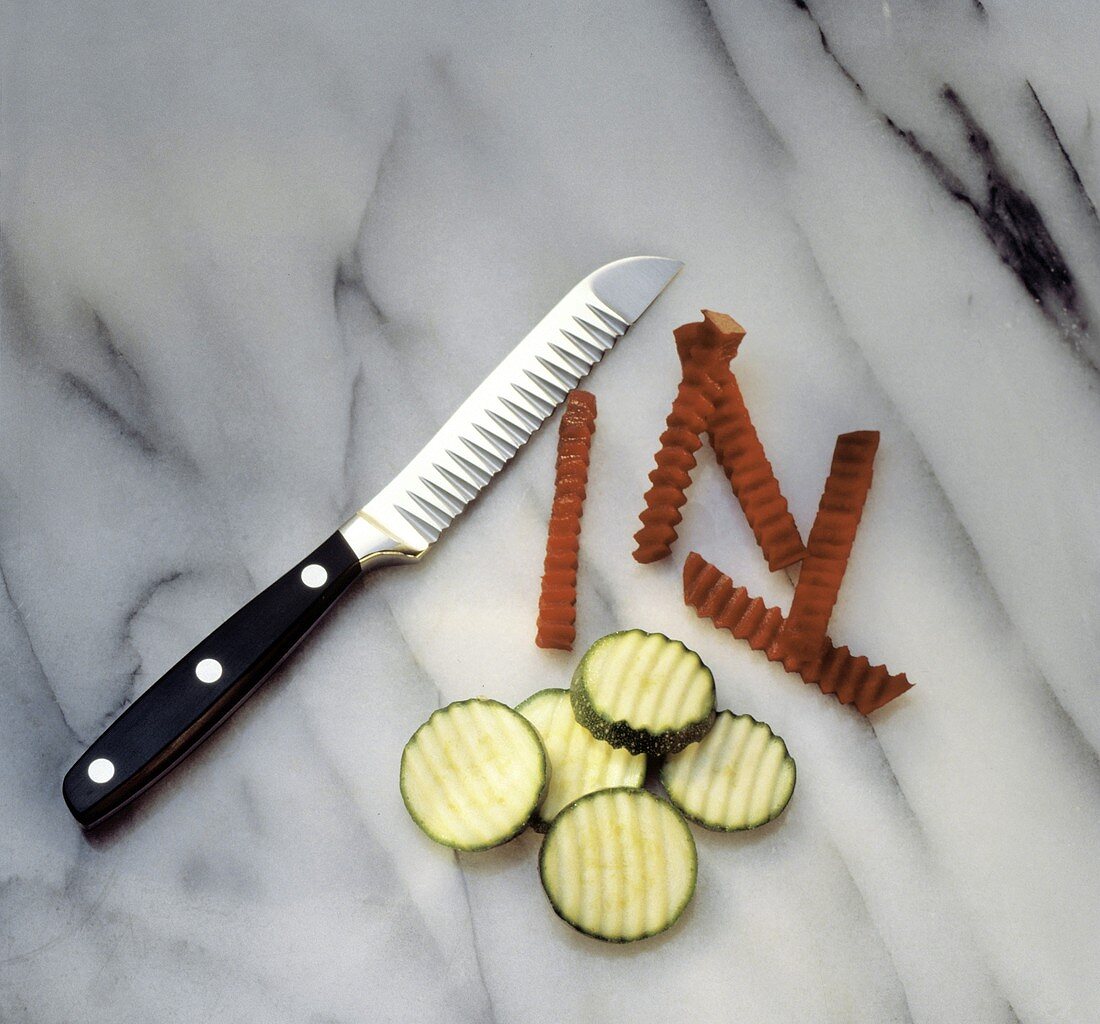 Knife with Ridged Beets and Cucumbers