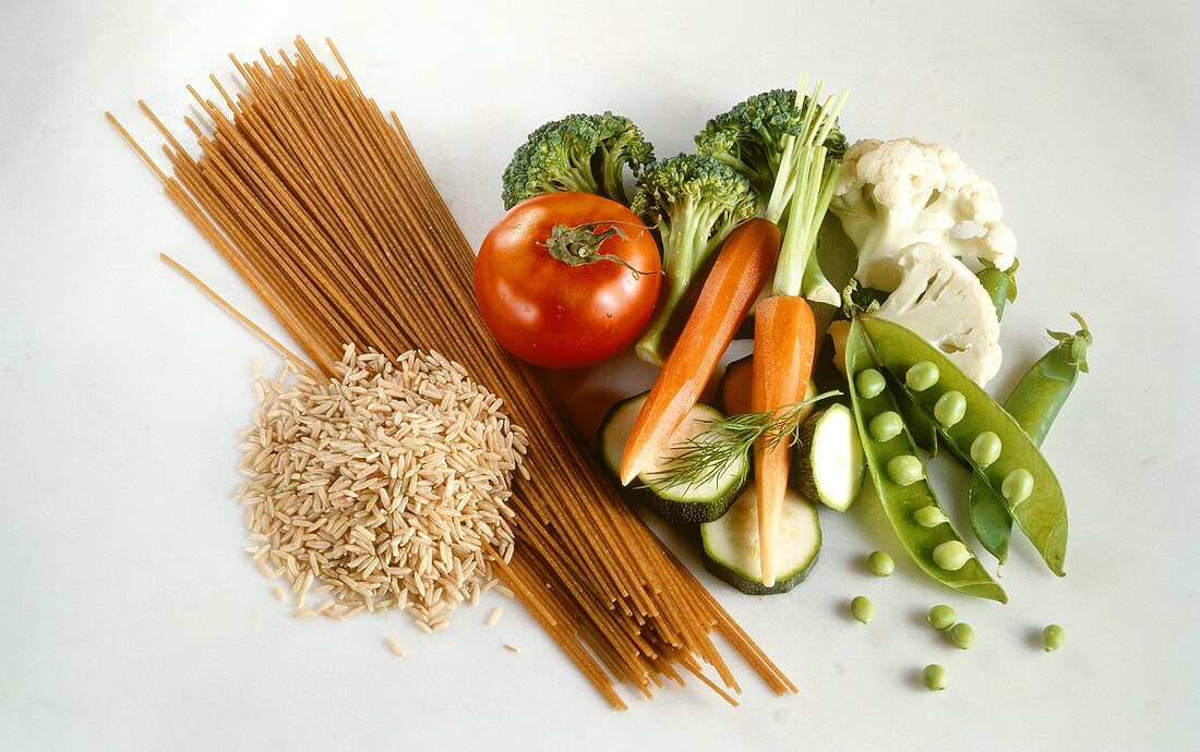 Reis, Vollkornspaghetti & frisches Gemüse