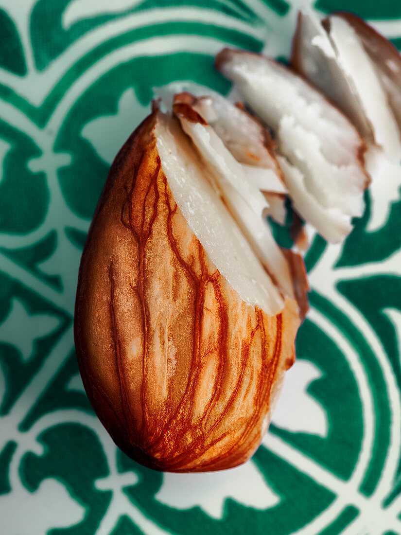 A semi-chopped almond (close-up)