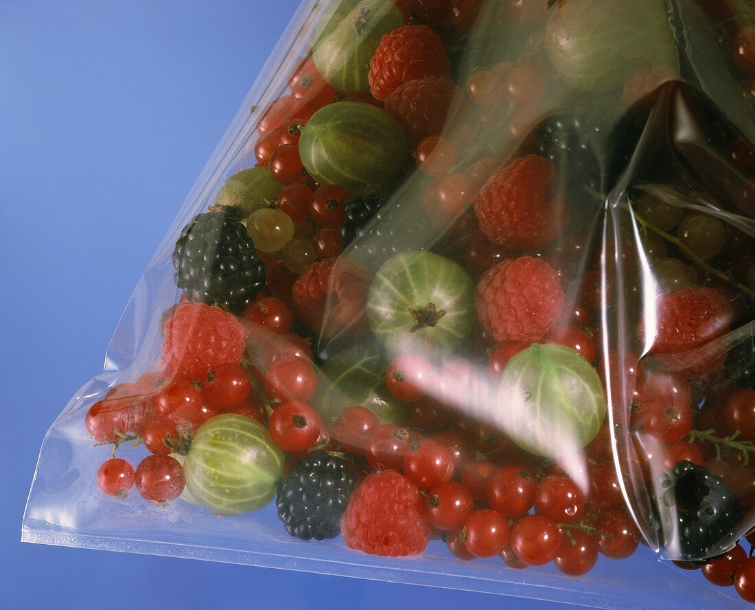 Assorted fresh berries in plastic bag