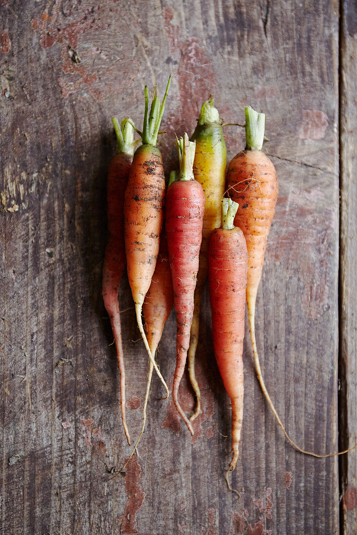 Carrots on a wooden surface