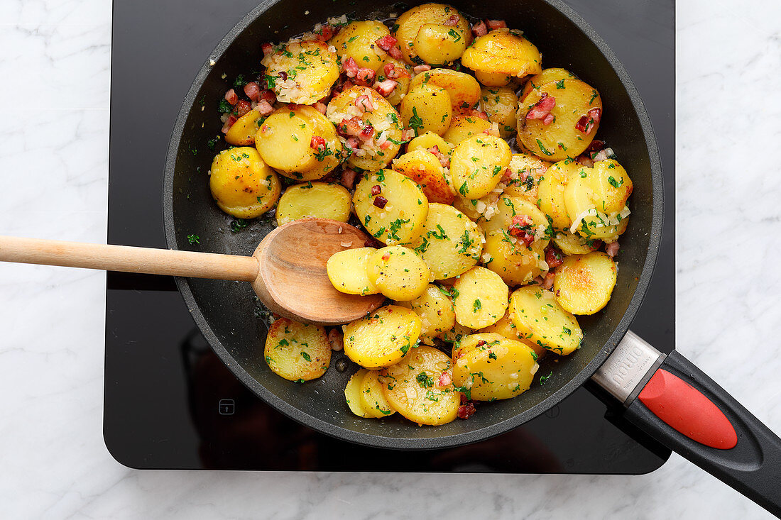 Potatoes being fried