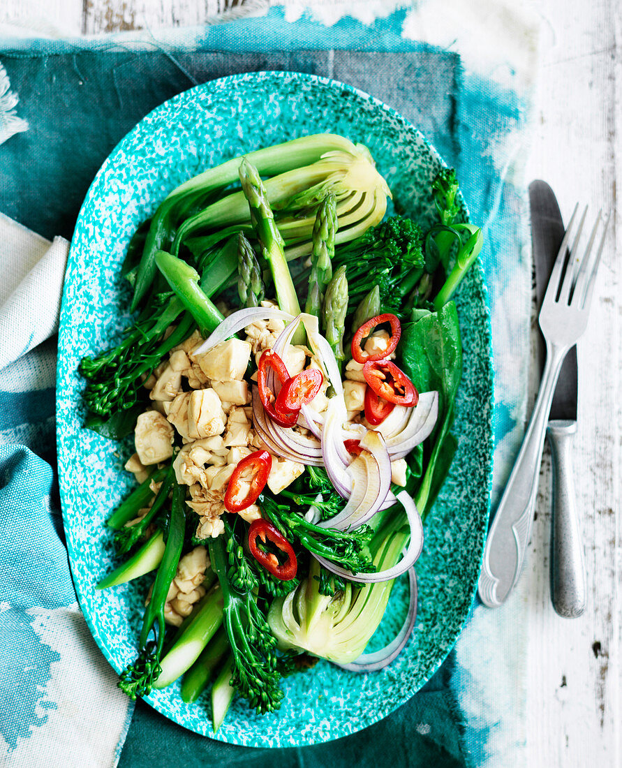 Steamed Asian Greens with Tofu