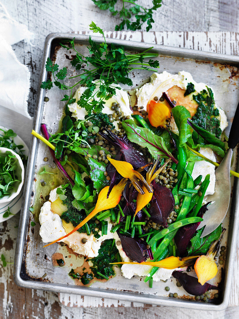 Linsen-Rote-Bete-Salat mit Labneh