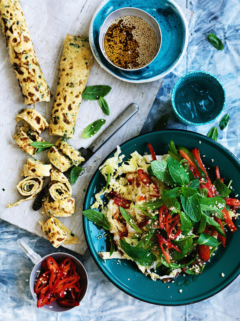 Sesame Omelette and Vegetable Salad