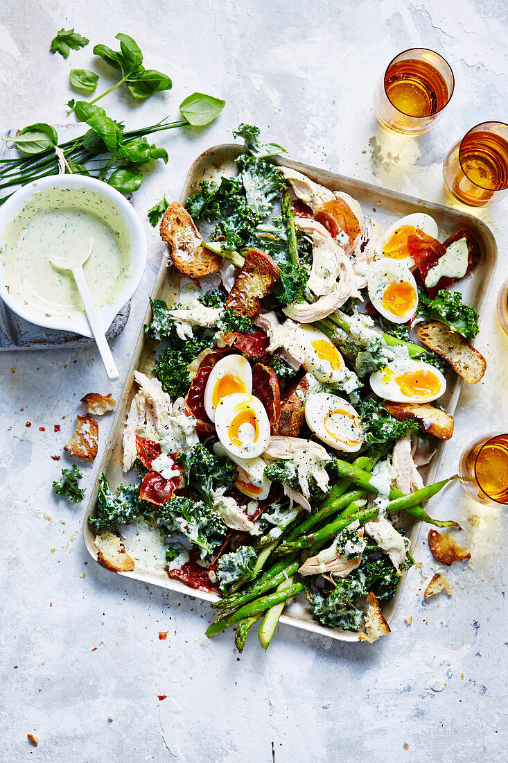 Chicken, Asparagus and Kale Ceasar Salad