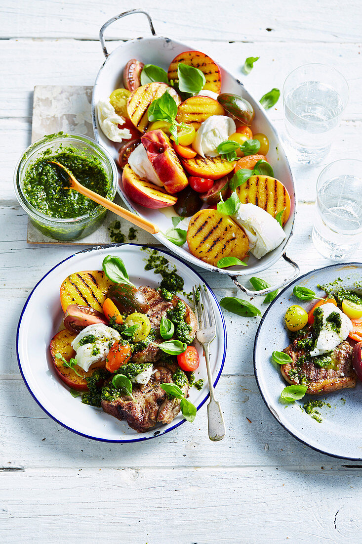 Lamb Chops with Peach Caprese Salad