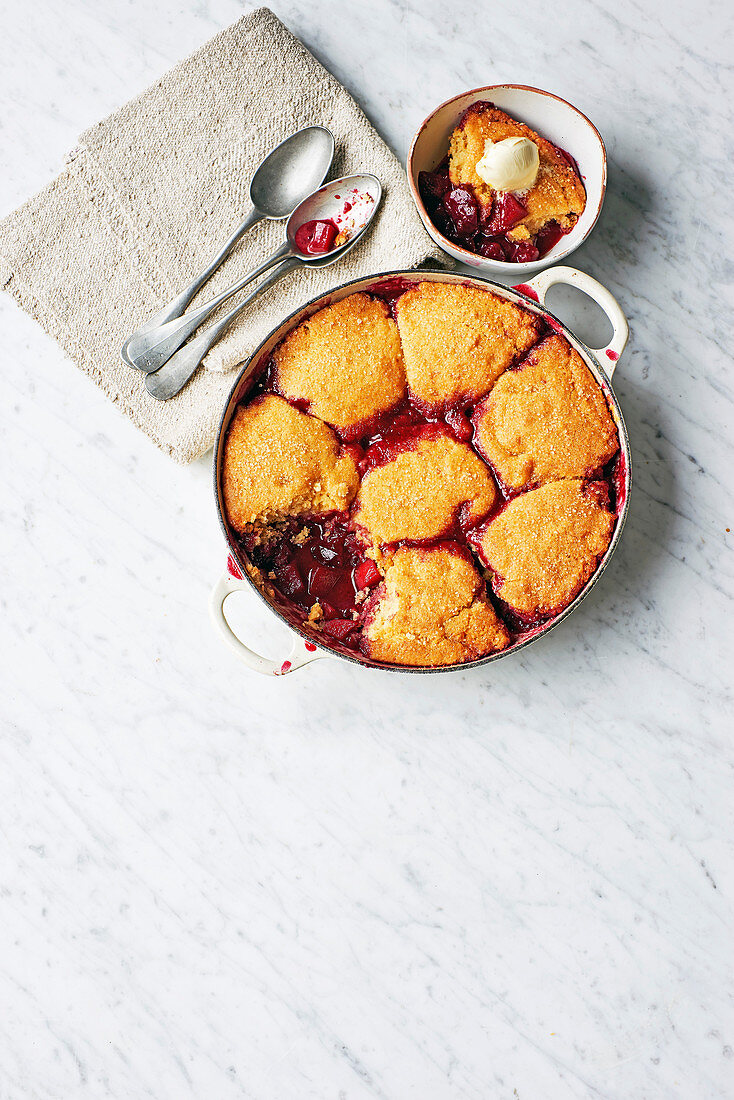 Plum and apple cobbler