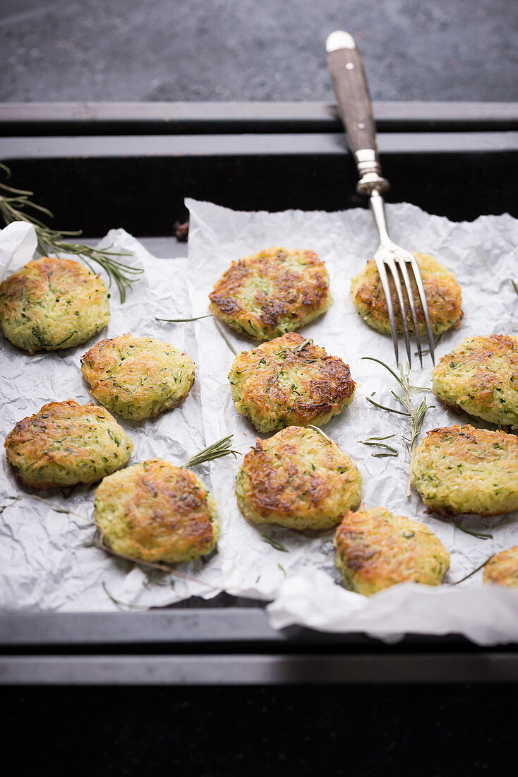 Vegan potato and courgette fritters with rosemary