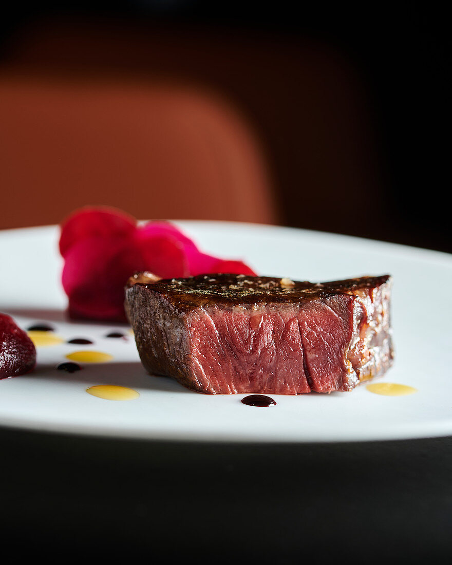 Beef fillet with cocoa butter and beetroot