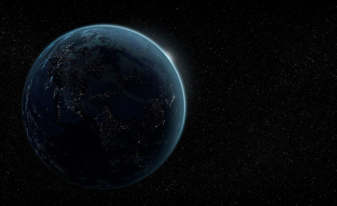 Earth at night before dawn,illustration