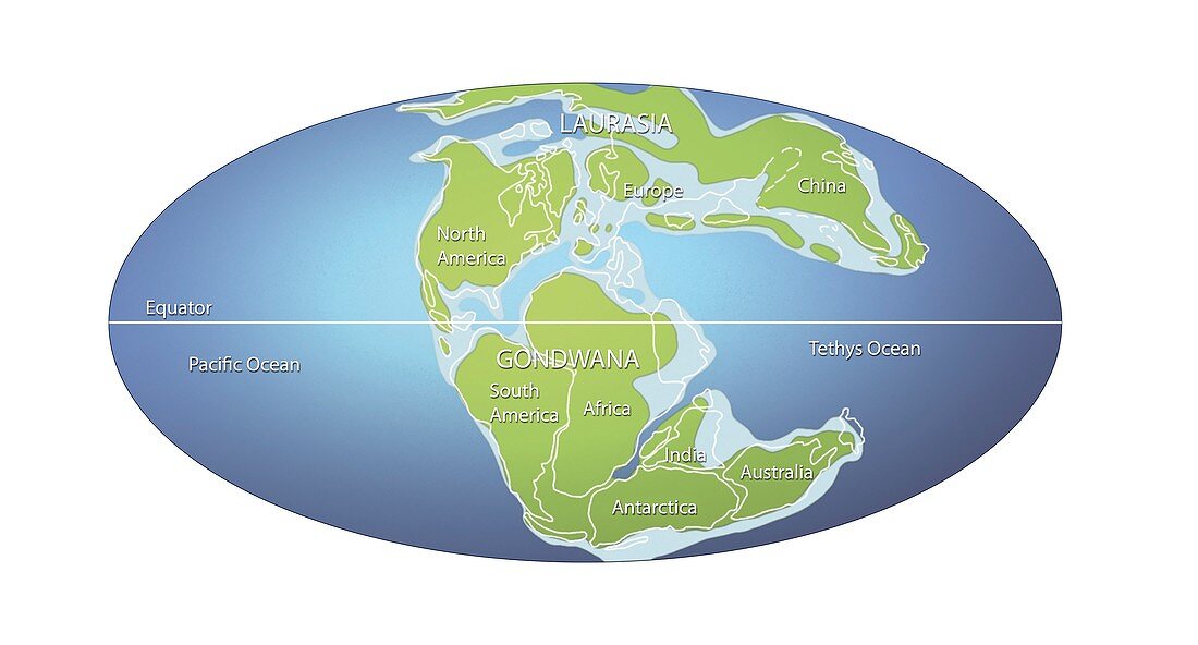 Continents 152 million years ago,illustration