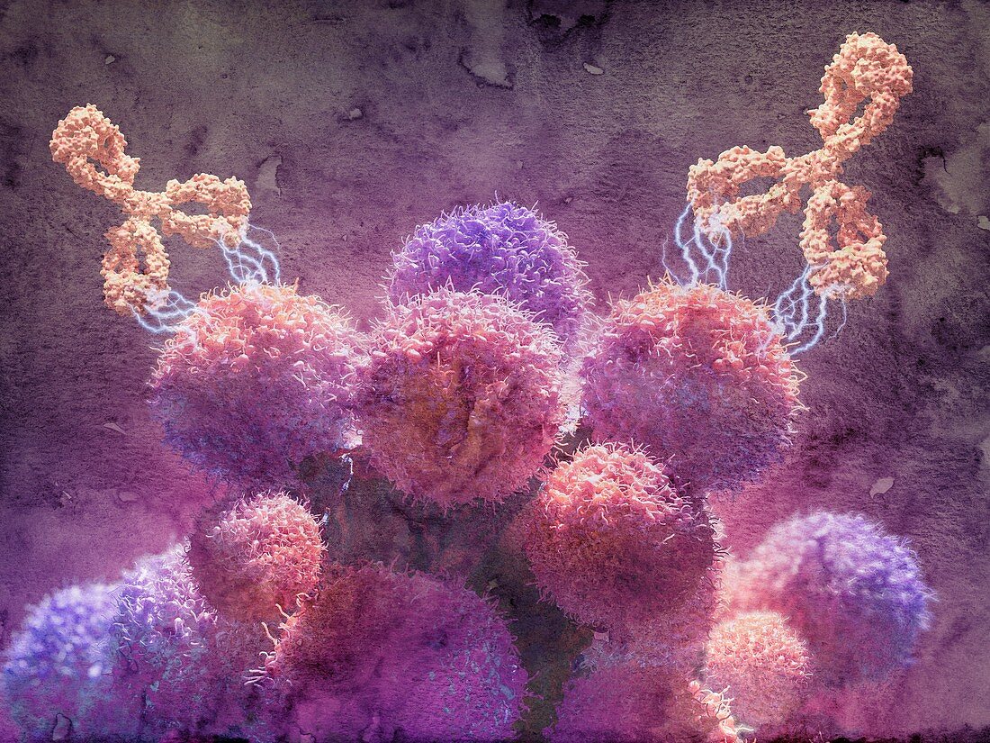 Cancer drug attacking cancer cells,illustration