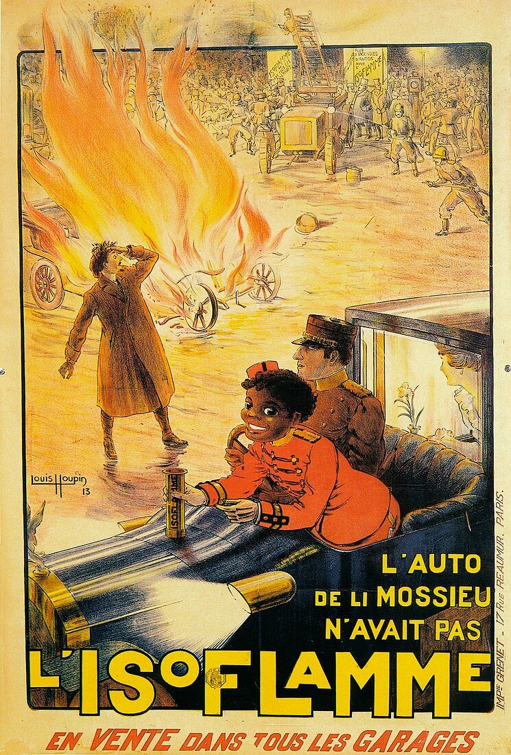 Advertisement for Isoflamme fire extinguishers, 1913