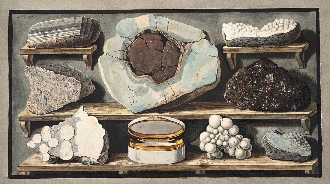 Specimens of curious stones found on Mount Vesuvius, 1776
