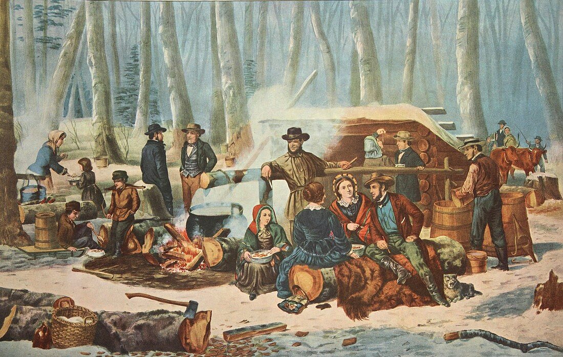 American Forest Scene - Maple Sugaring, 1856